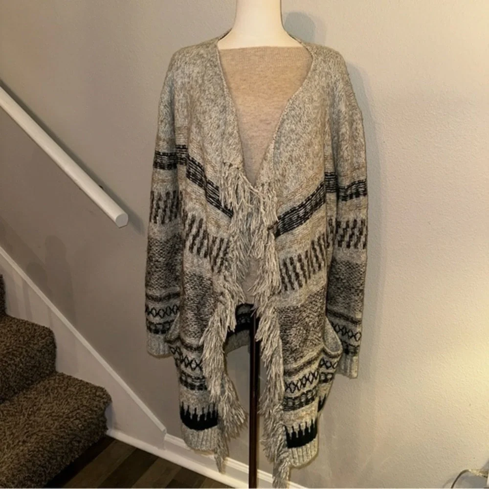 CAbi Gray and Black Patterned Cardigan